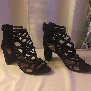Black suede heeled sandals size 11